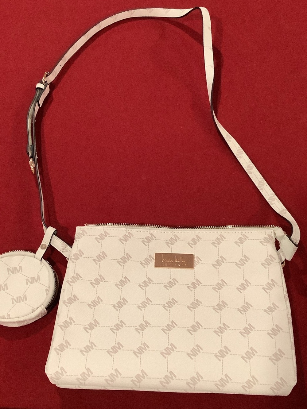Nicole Miller Cream Logo Crossbody Bag with Coin Pouch